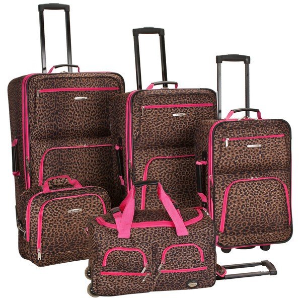 Pink-Leopard-Rockland-Leopard-5-piece-Expandable-Rolling-Upright ...