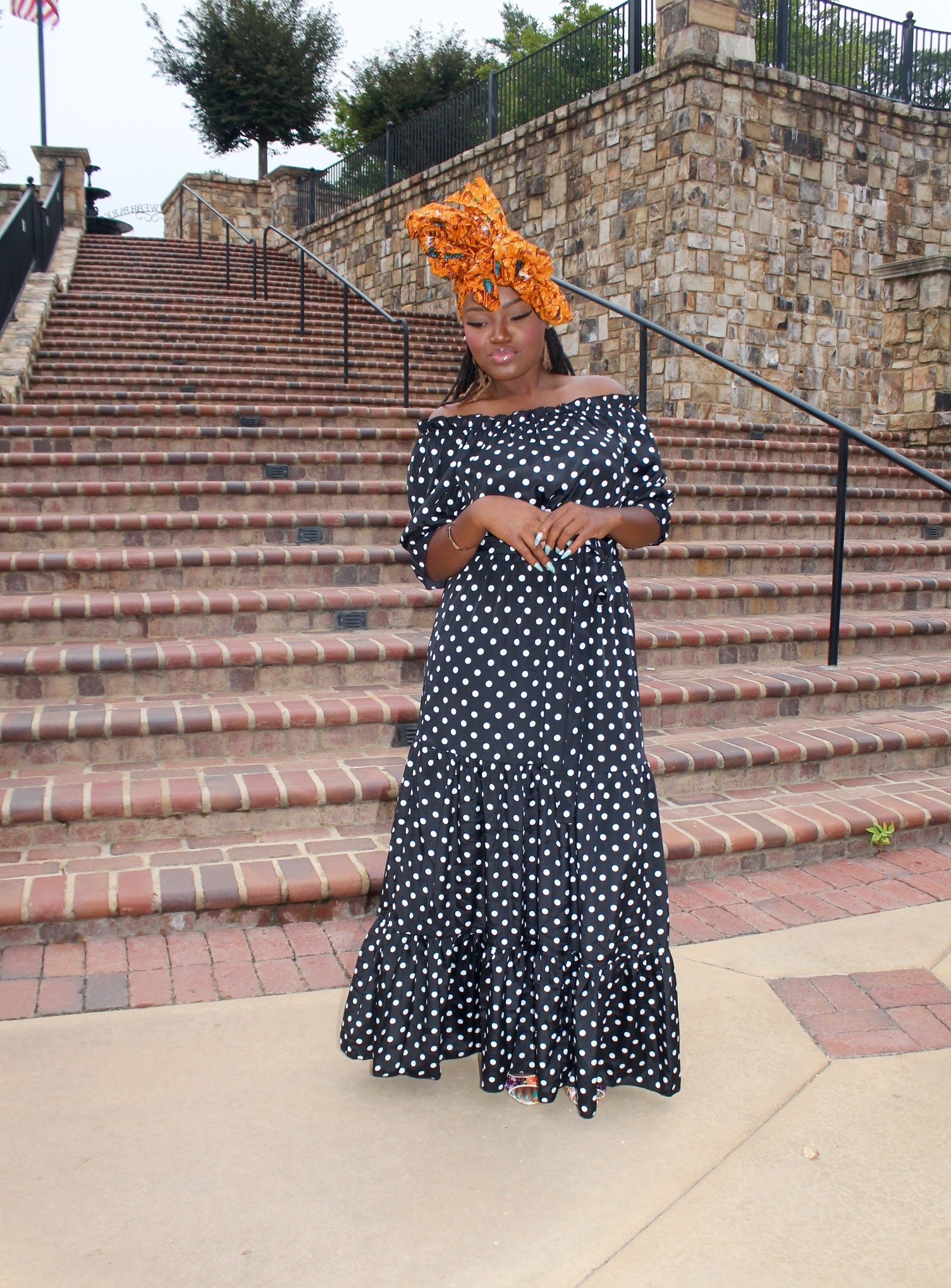 OFF THE SHOULDER POLKA DOT MAXI DRESS +LINKUP #14
