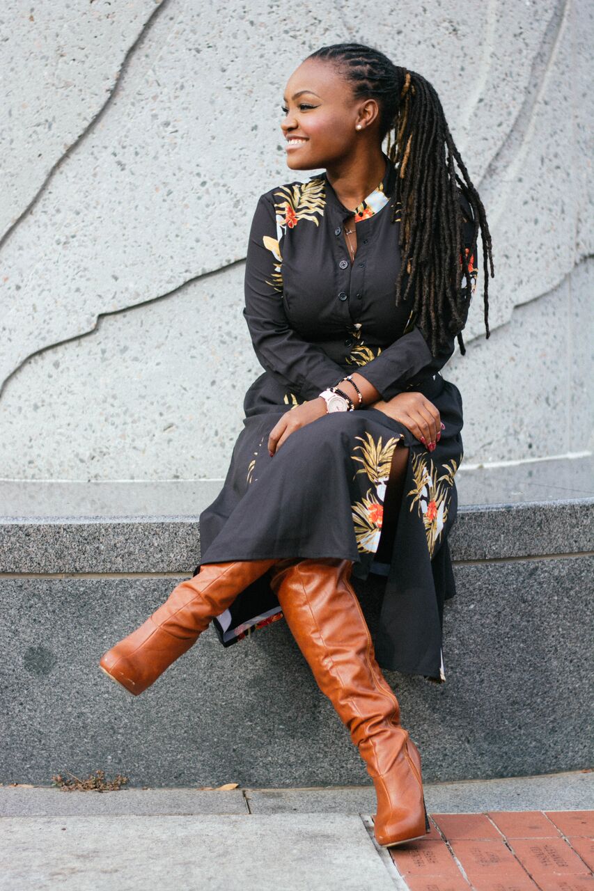STYLE: ESHAKTI FALL FLORAL PRINT MIDI SHIRTDRESS