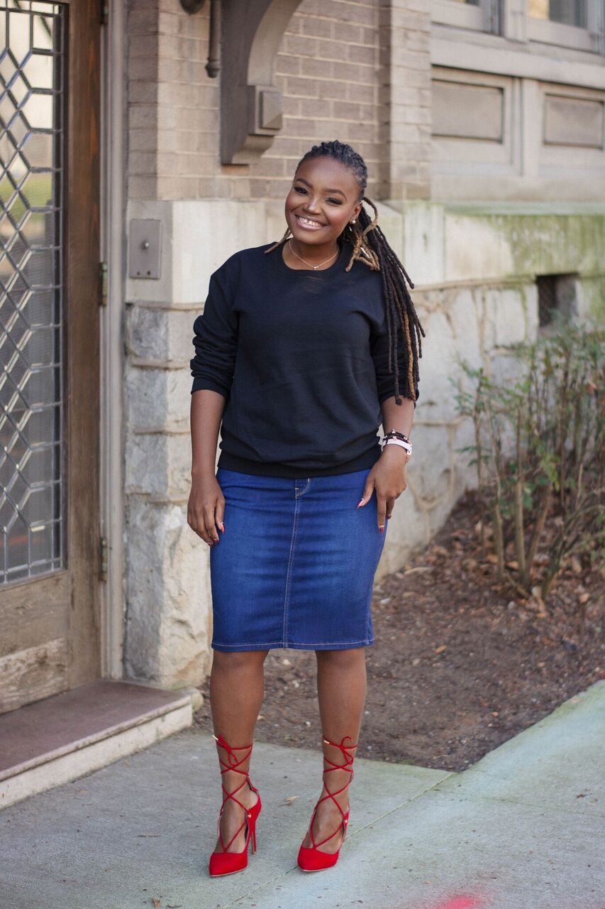 STYLE: CASUAL FRIDAY THRIFTED DENIM SKIRT