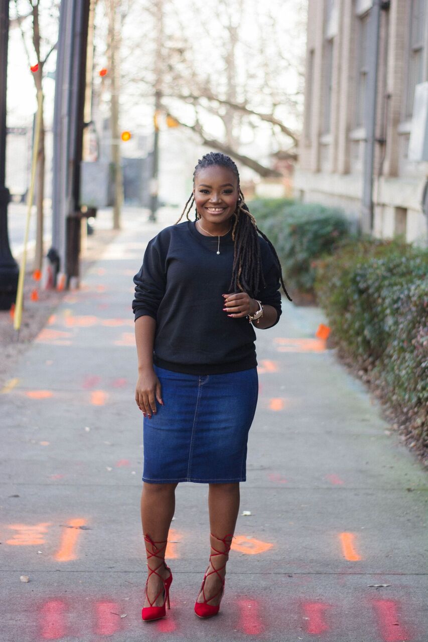 STYLE: CASUAL FRIDAY THRIFTED DENIM SKIRT