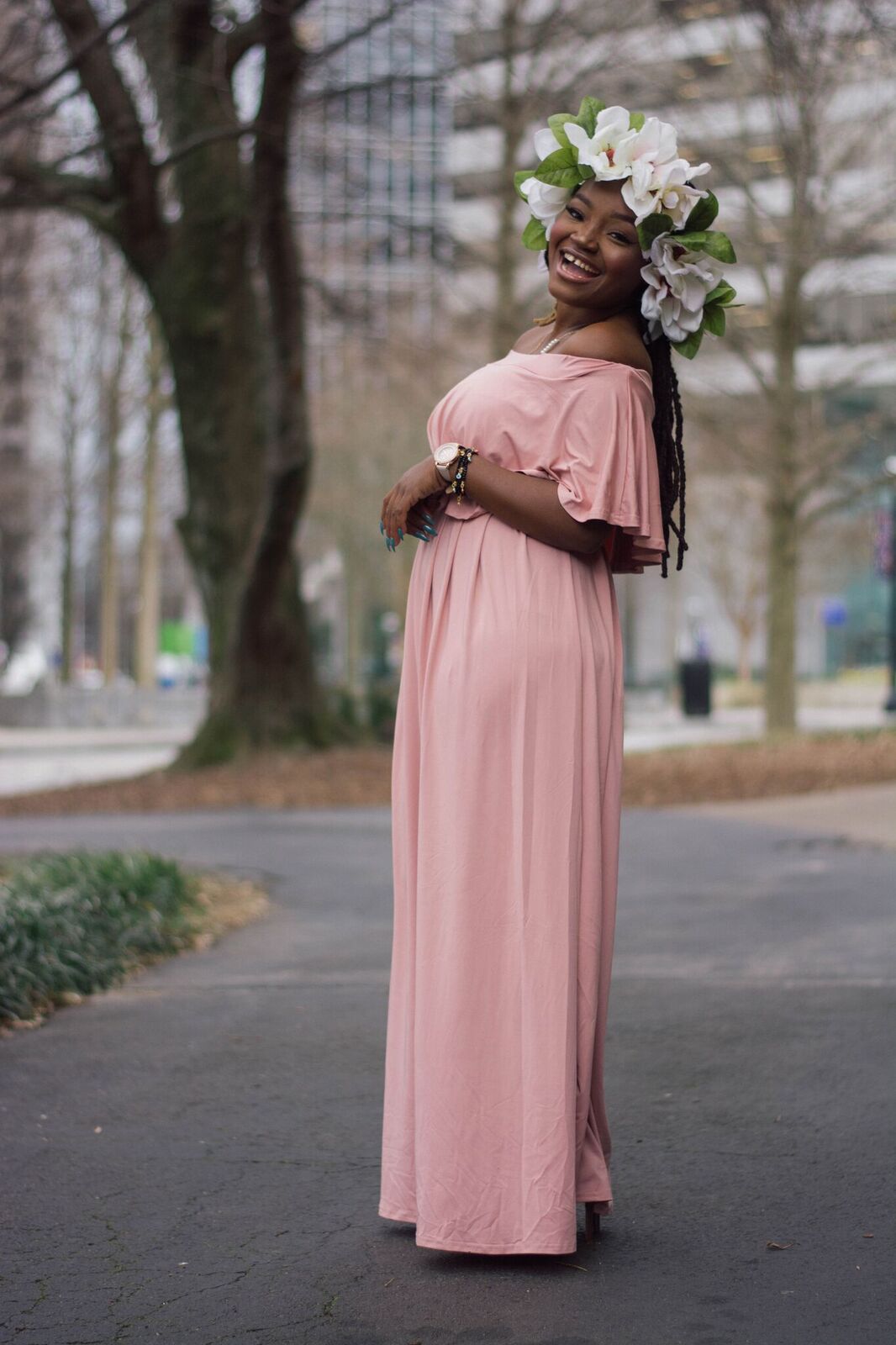 STYLE: SHEIN PINK OFF THE SHOULDER MAXI DRESS