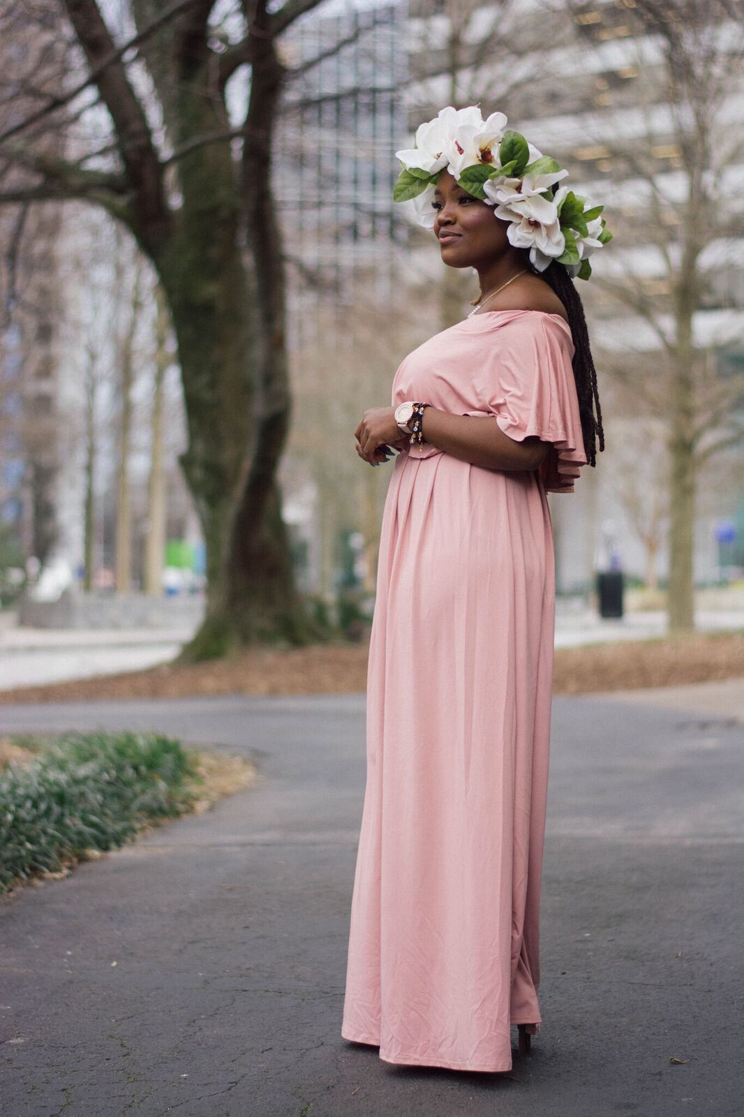 STYLE: SHEIN PINK OFF THE SHOULDER MAXI DRESS
