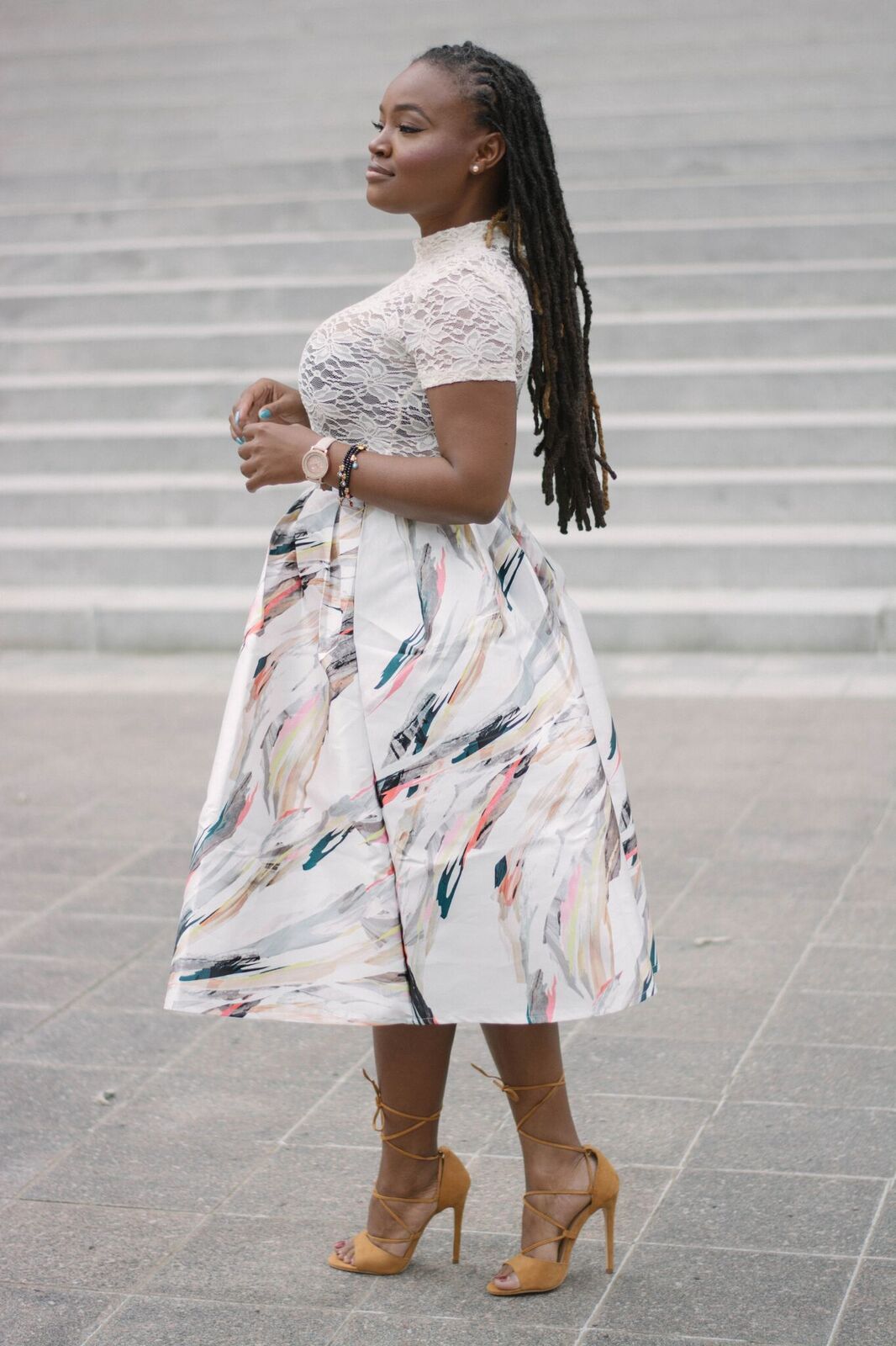 STYLE: ROMWE ABSTRACT PAINTED BOX MIDI SKIRT