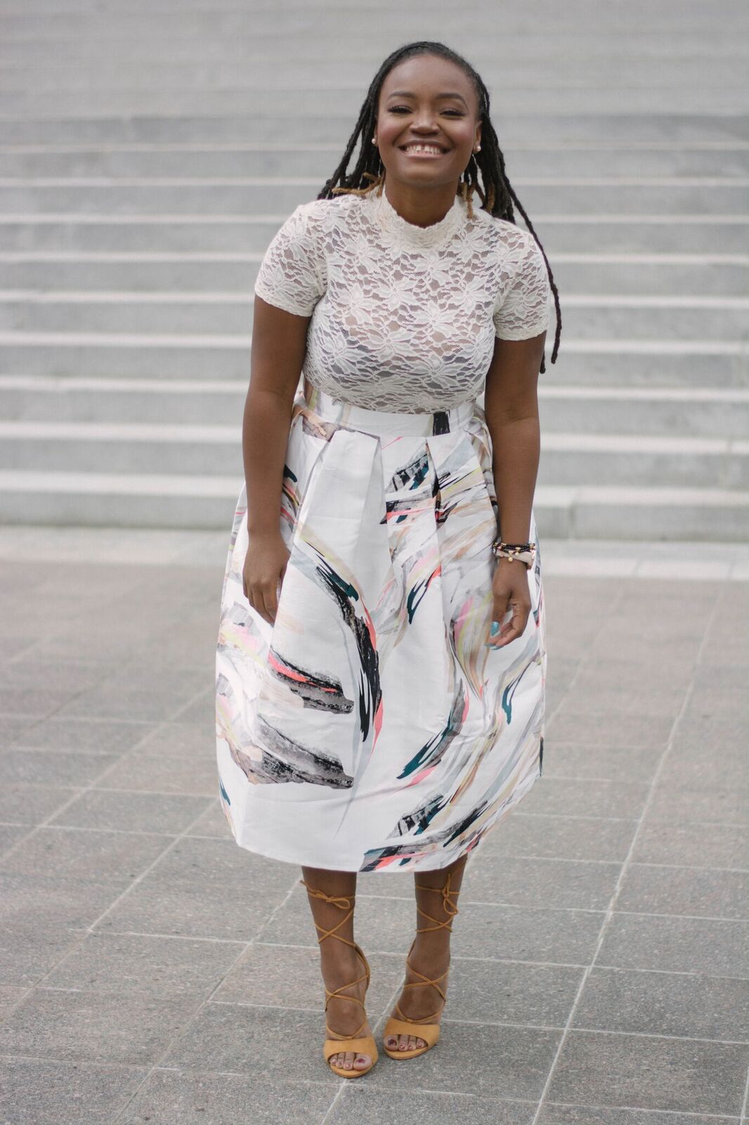 STYLE: ROMWE ABSTRACT PAINTED BOX MIDI SKIRT