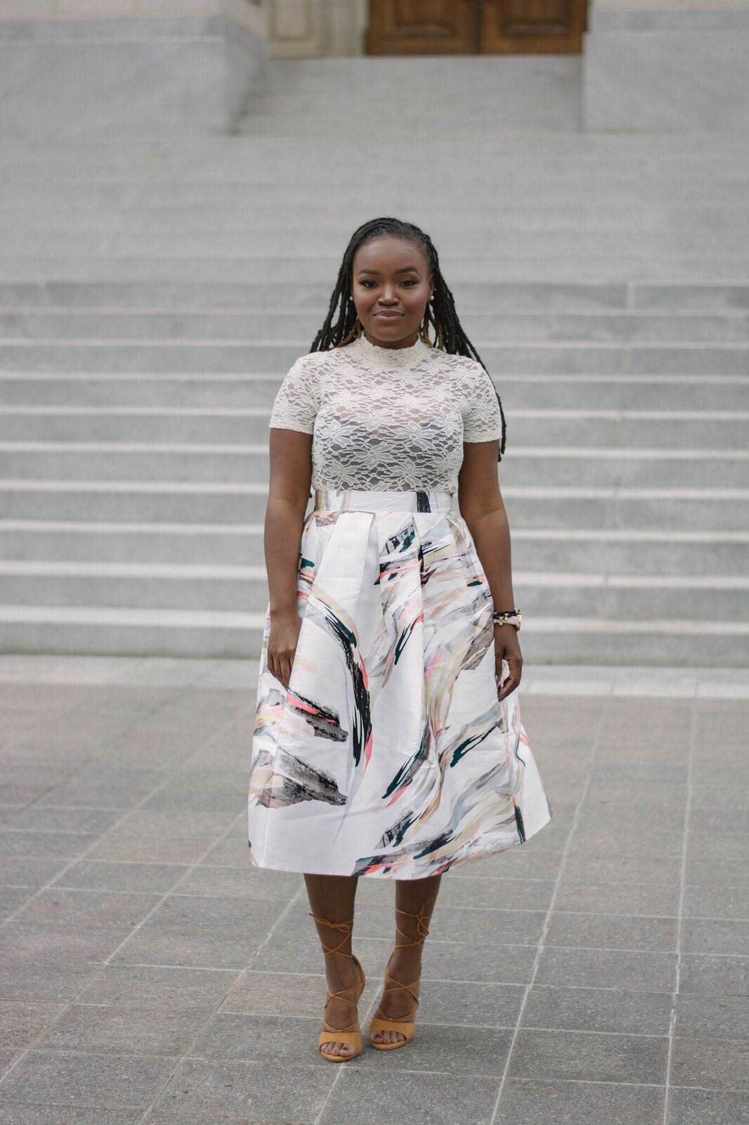 STYLE: ROMWE ABSTRACT PAINTED BOX MIDI SKIRT