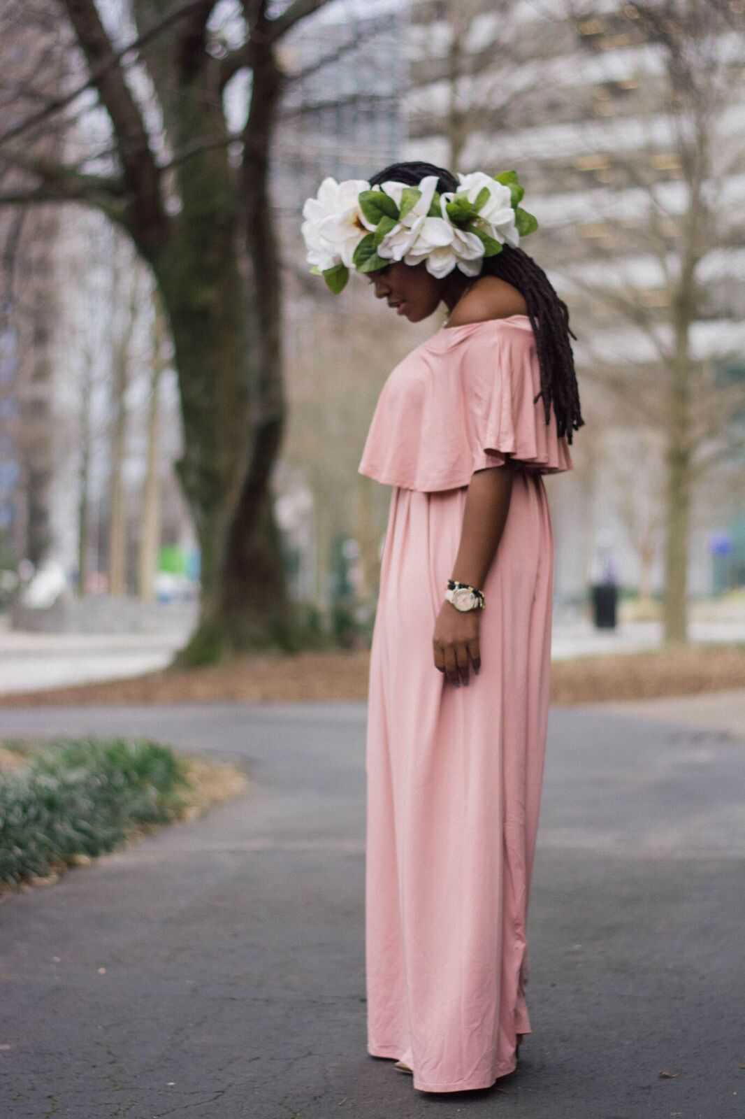 STYLE: SHEIN PINK OFF THE SHOULDER MAXI DRESS