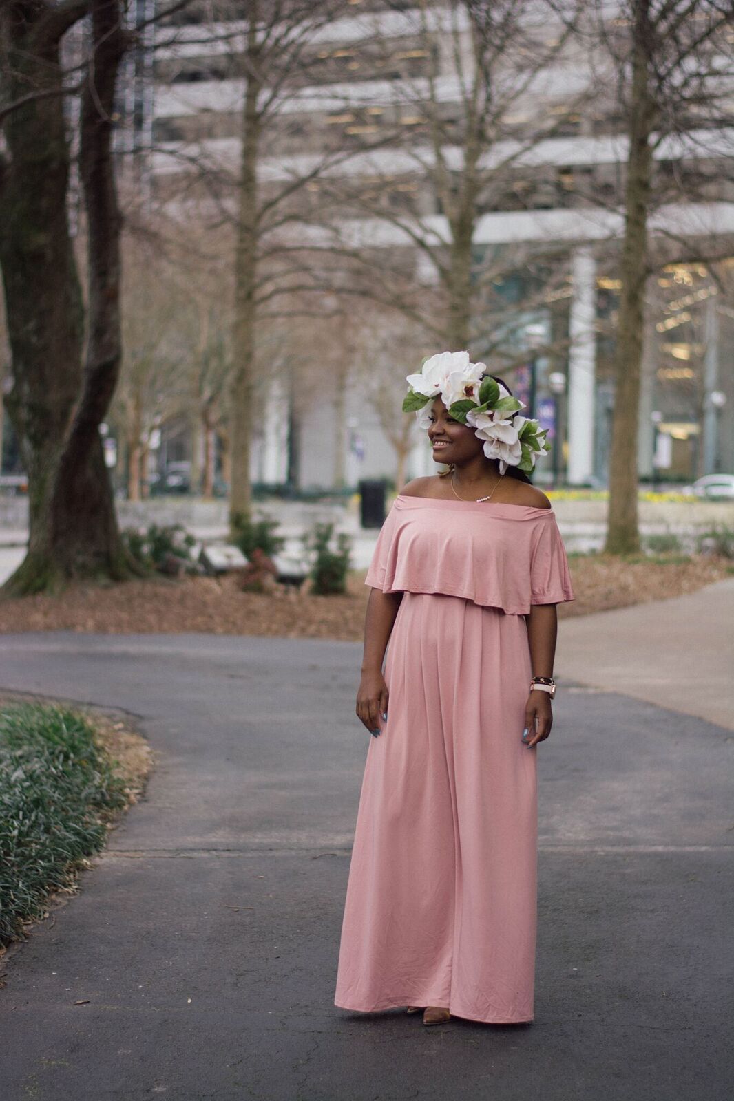 STYLE: SHEIN PINK OFF THE SHOULDER MAXI DRESS