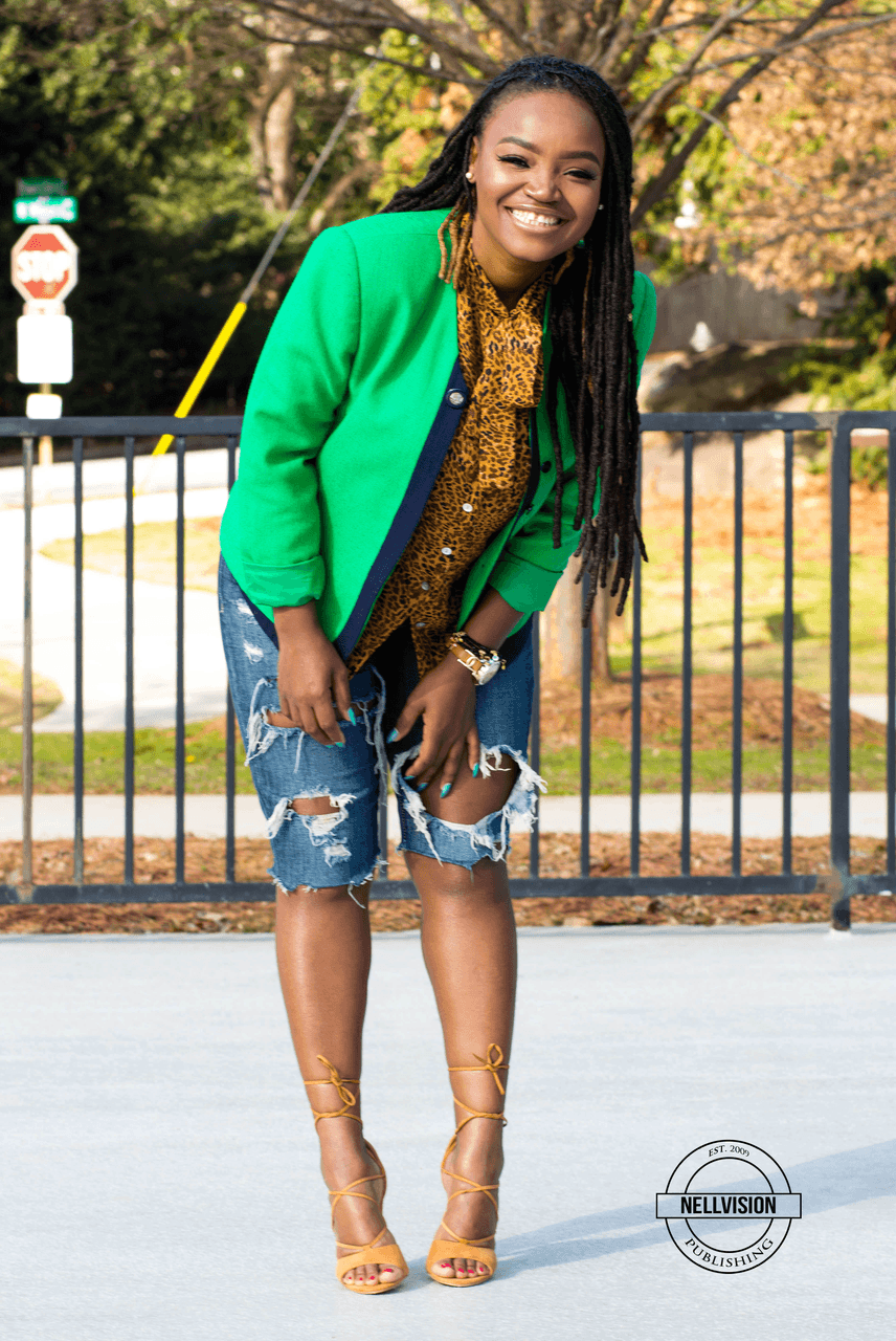 STYLE: GREEN BLAZER X RIPPED DENIM SHORTS