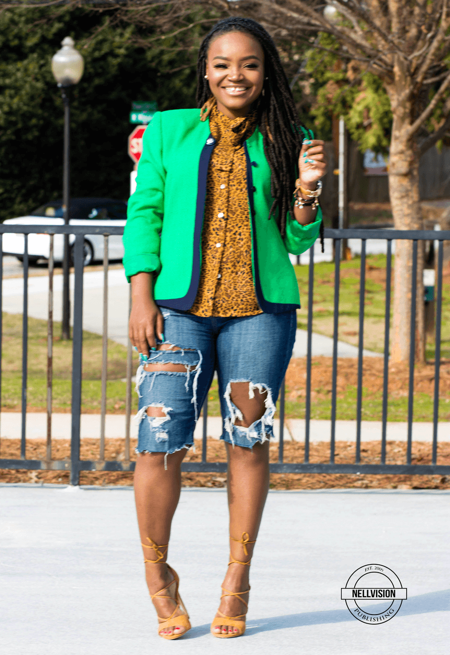 STYLE: GREEN BLAZER X RIPPED DENIM SHORTS