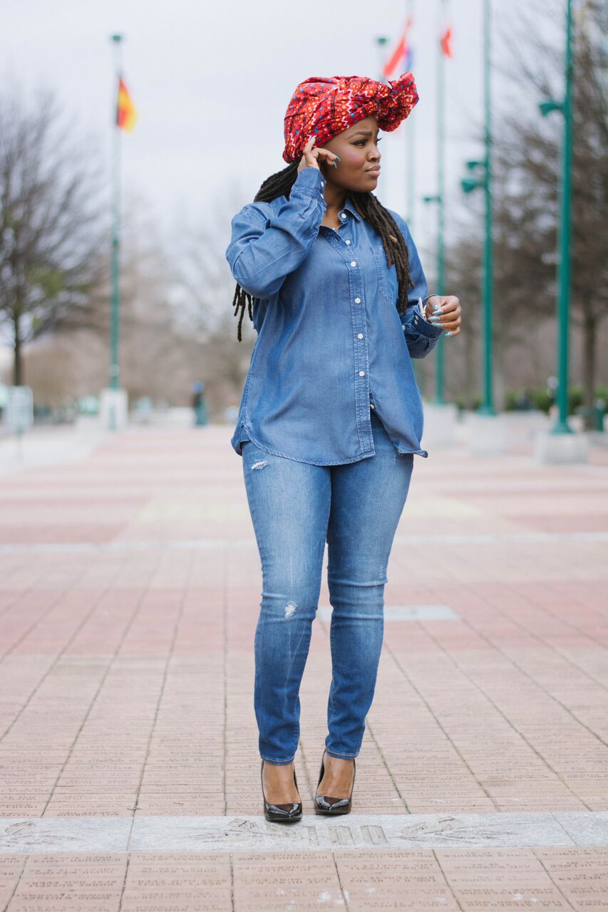 STYLE: LIGHT DENIM ON DENIM X HEADWRAP