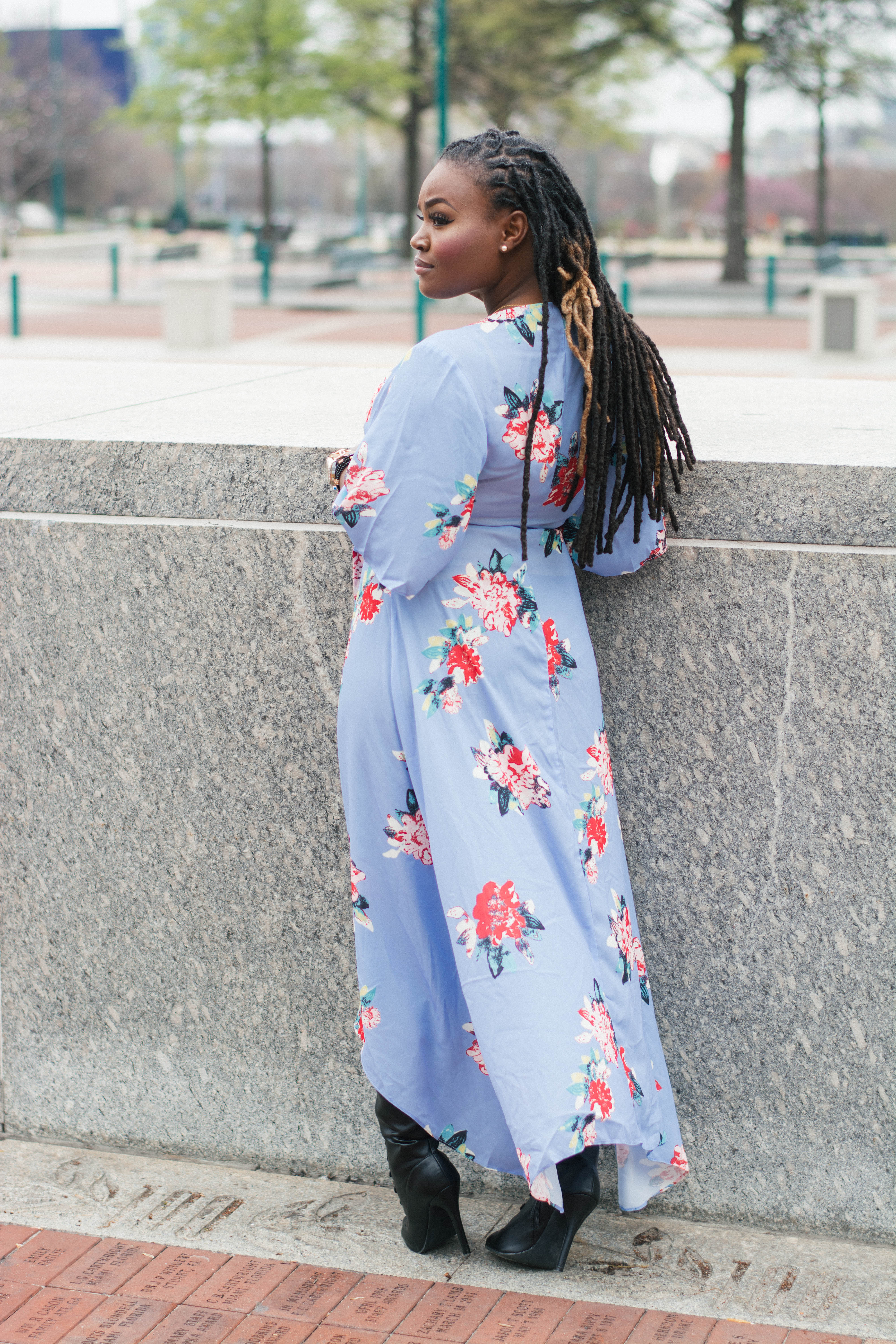 MAKE ME CHIC FLORAL WRAP MAXI DRESS 