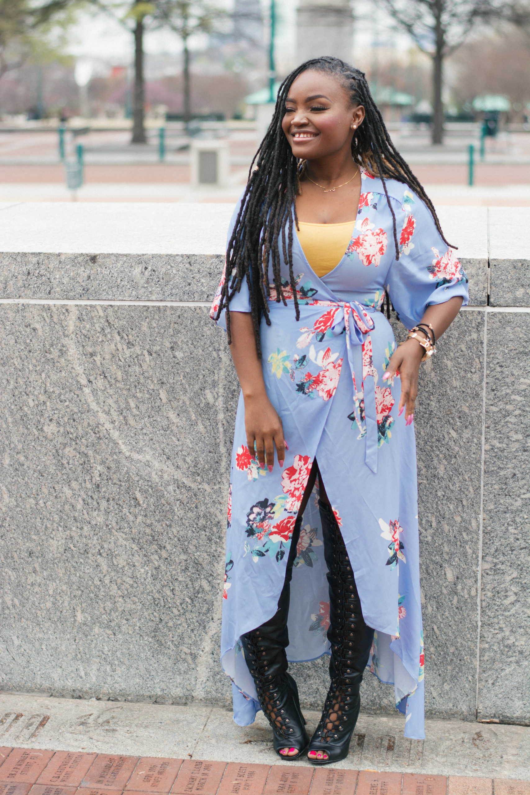 MAKE ME CHIC FLORAL WRAP MAXI DRESS
