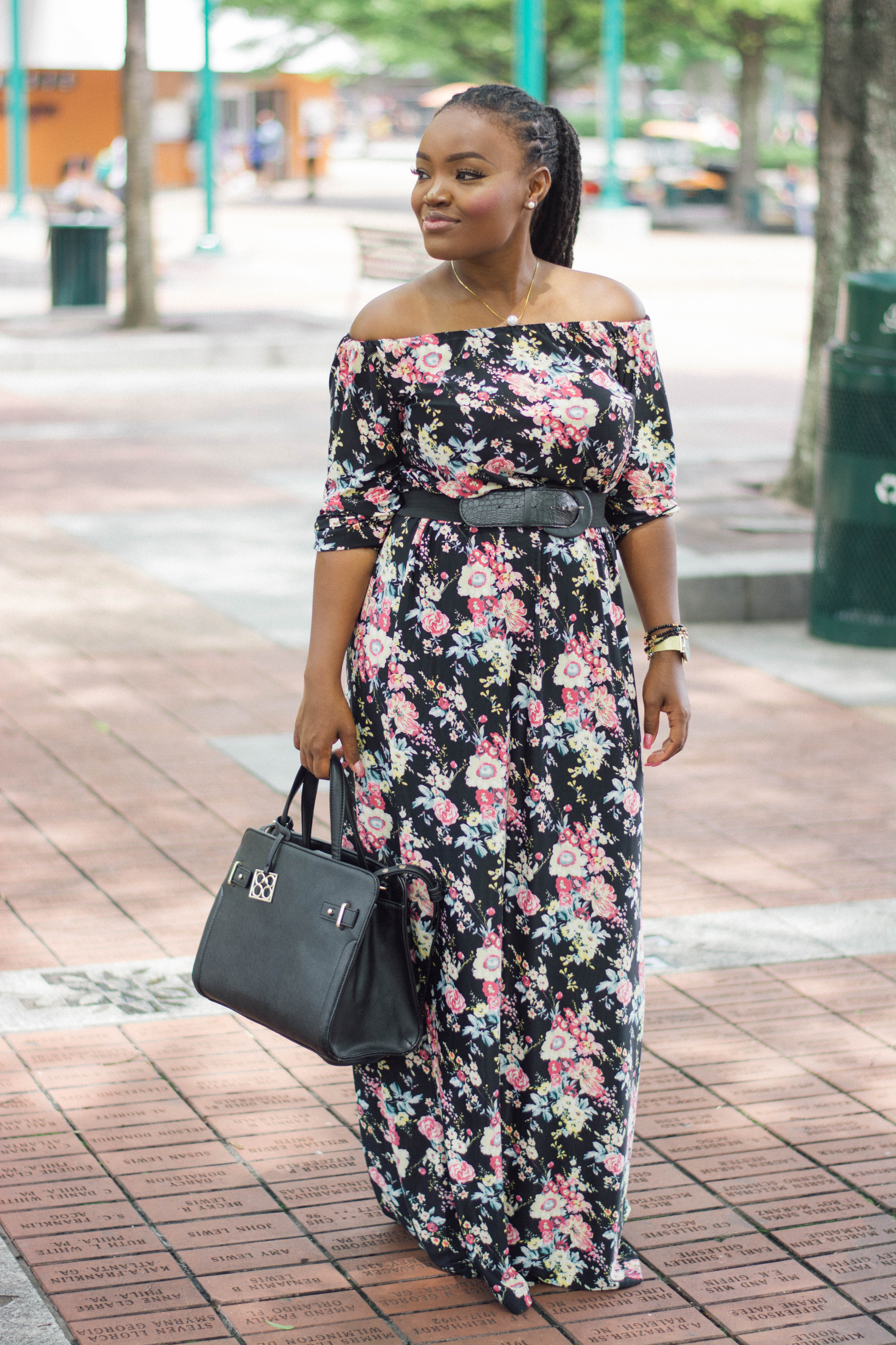 GCGME OFF THE SHOULDER FLORAL MAXI DRESS