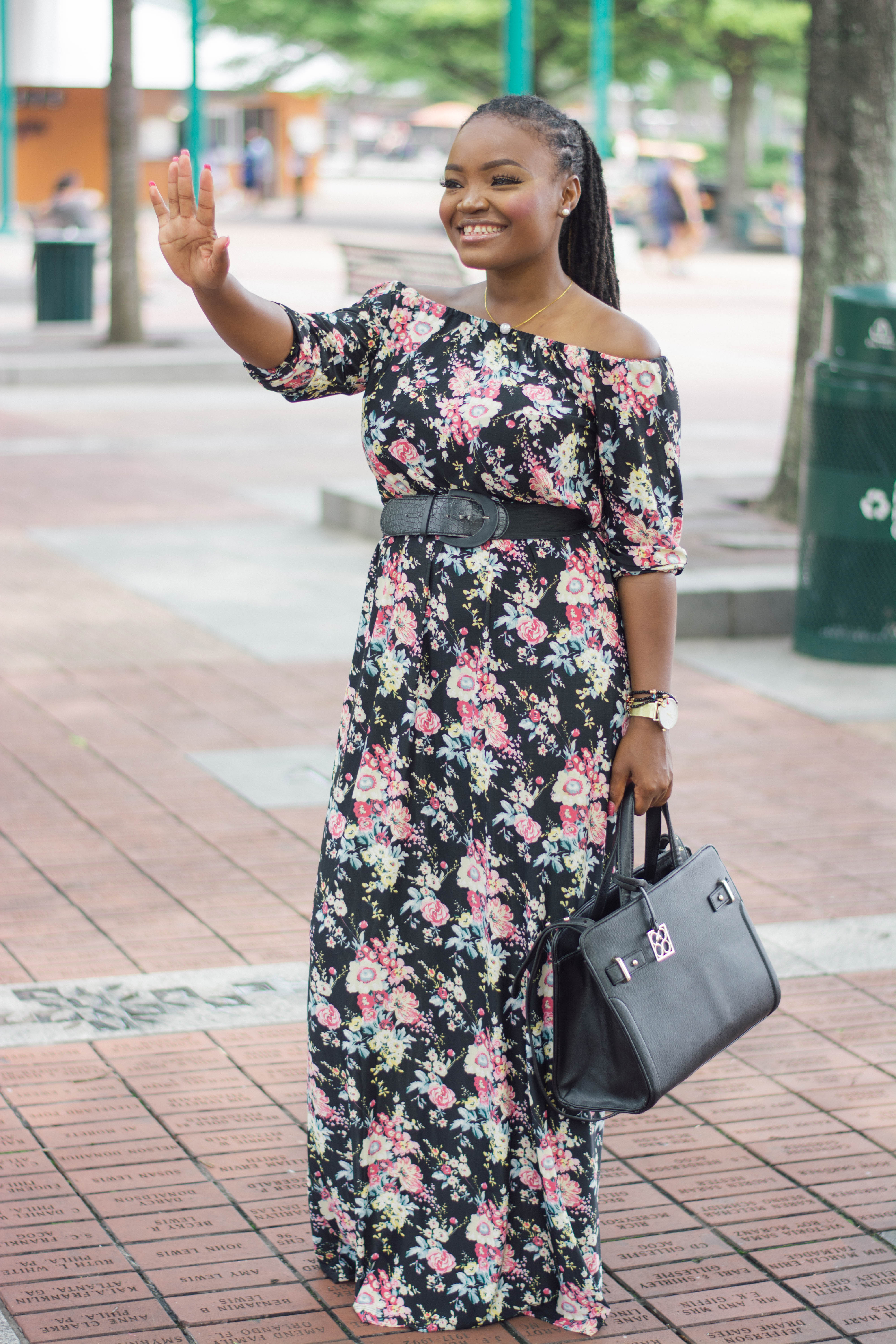 GCGME OFF THE SHOULDER FLORAL MAXI DRESS