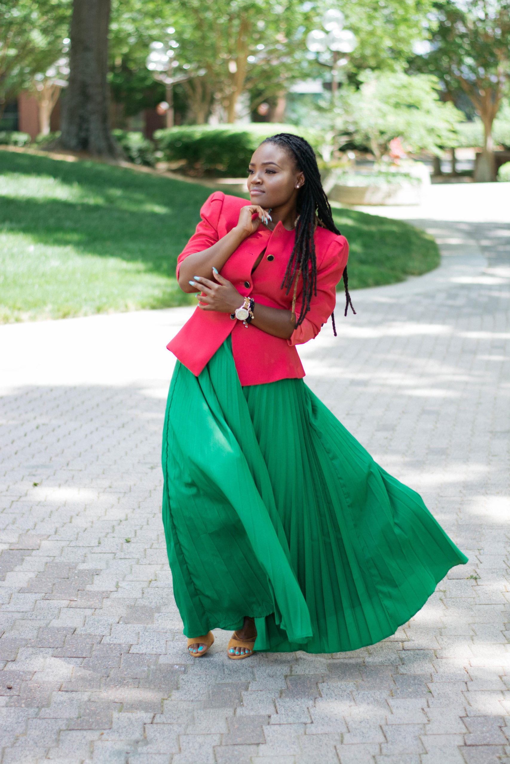 SPRING SHEIN GREEN PLEATED MAXI SKIRT