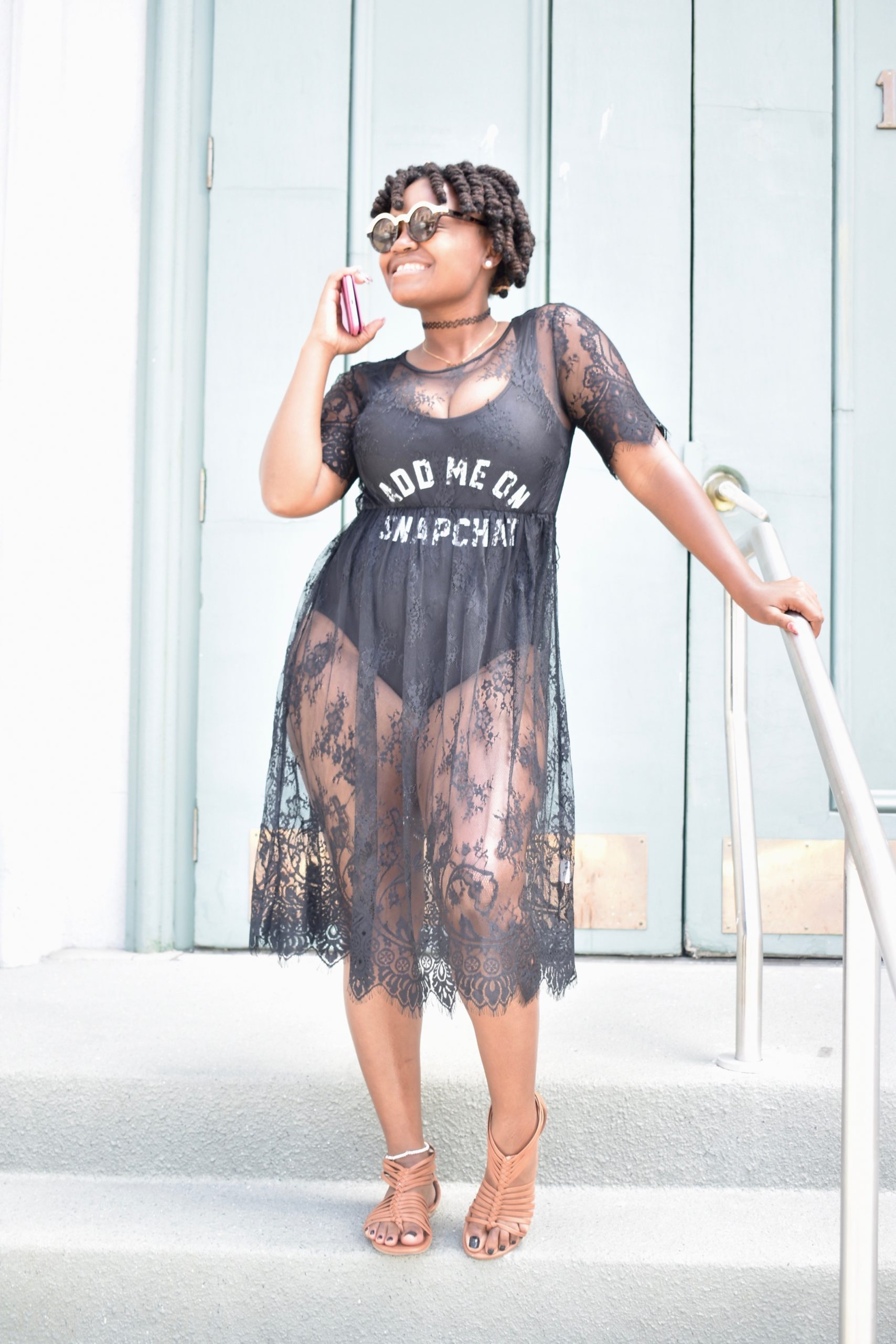 VEGAS SHEIN BLACK LACE SWIMSUIT COVERUP