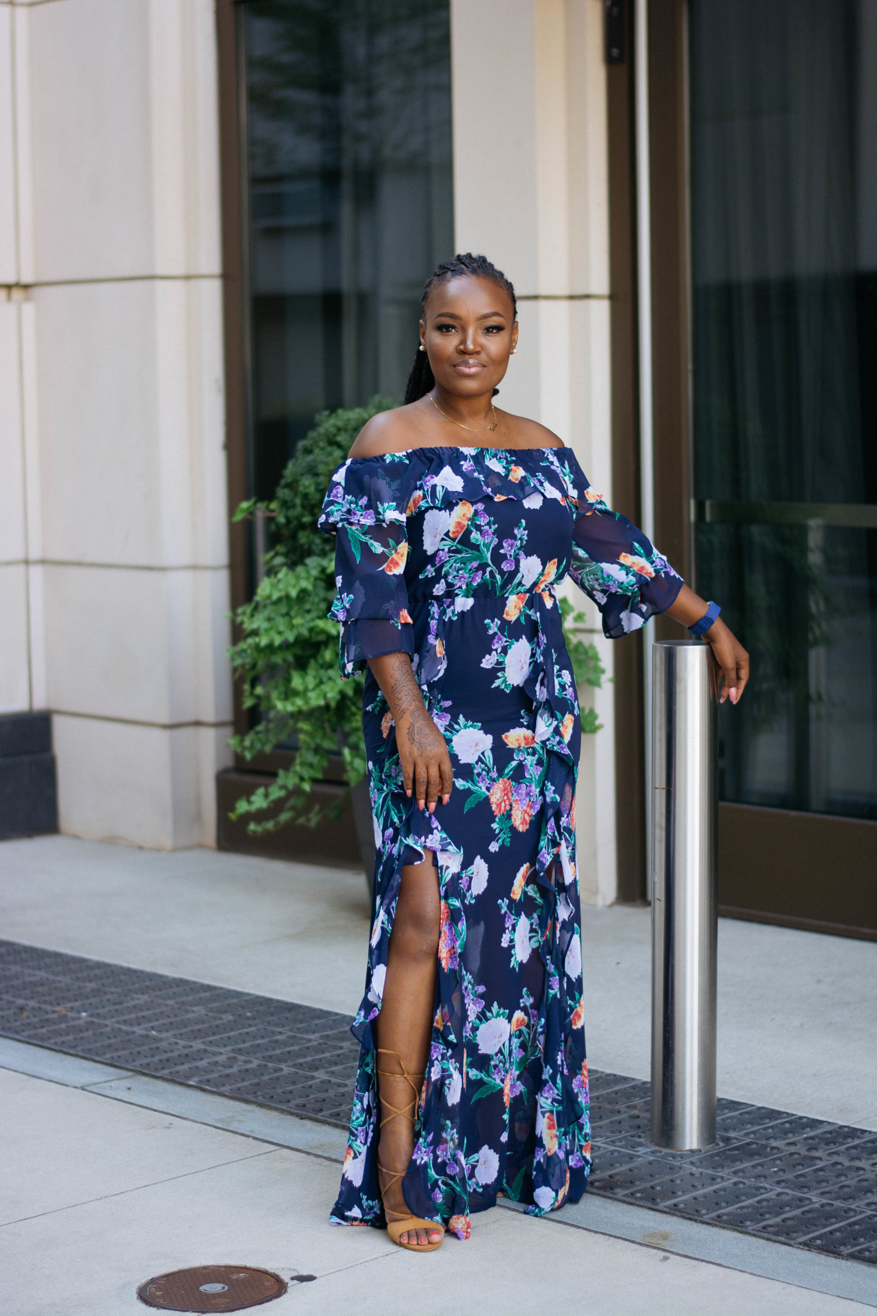 NEW YORK AND COMPANY OFF THE SHOULDER MAXI DRESS