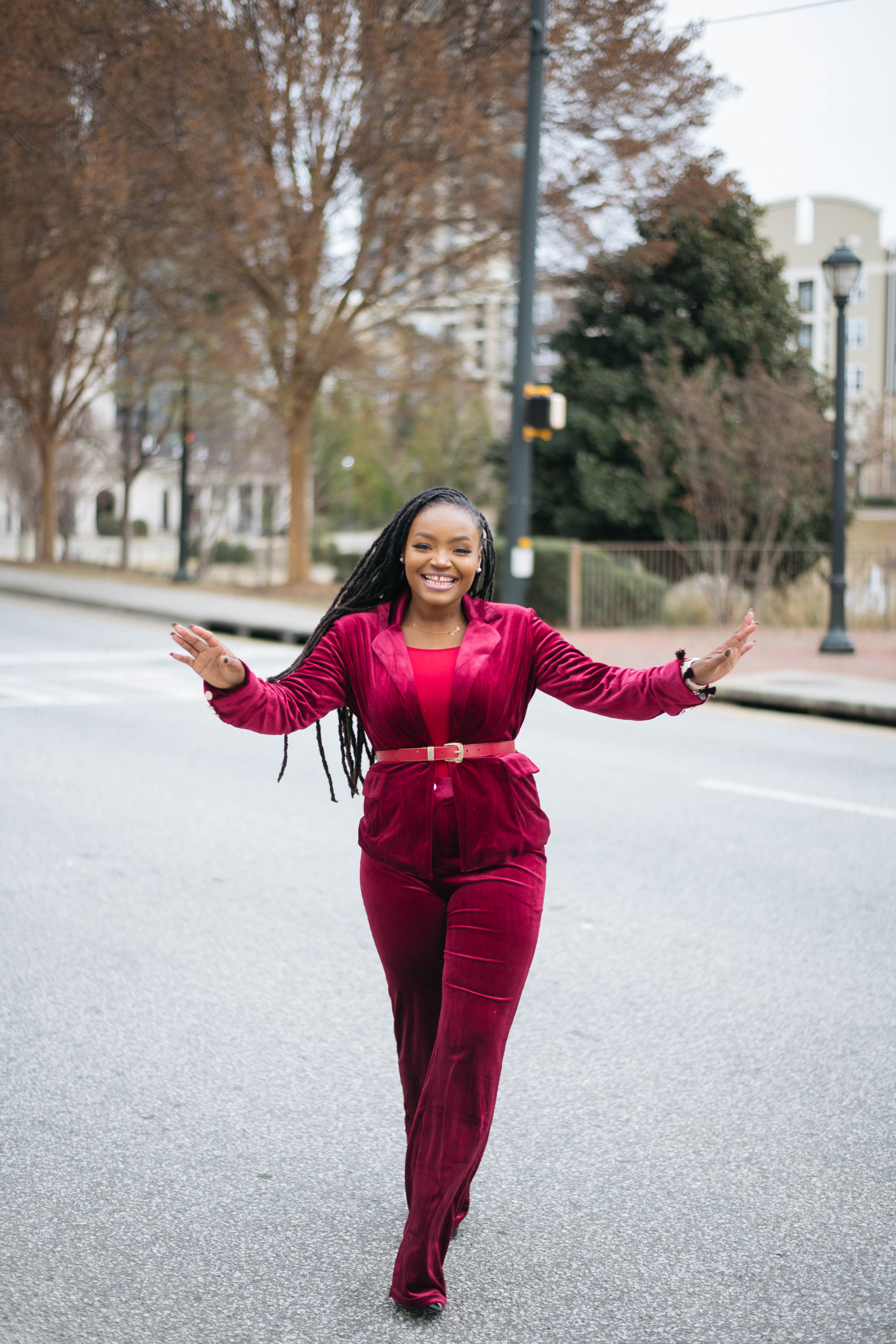BLOG ANNIVERSARY WEEK LOOK 2- MERRY CHRISTMAS RED VELVET SUIT