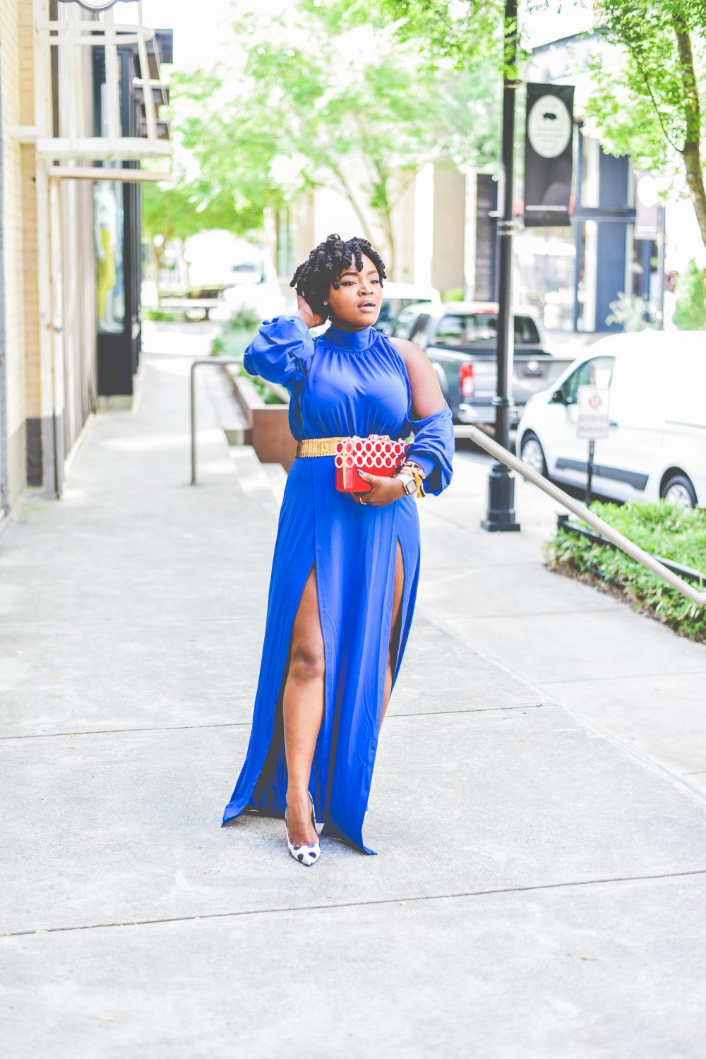 THE DOUBLE SPLIT BLUE DRESS- BLUE