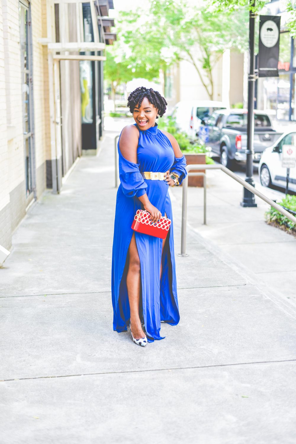 THE DOUBLE SPLIT BLUE DRESS- BLUE