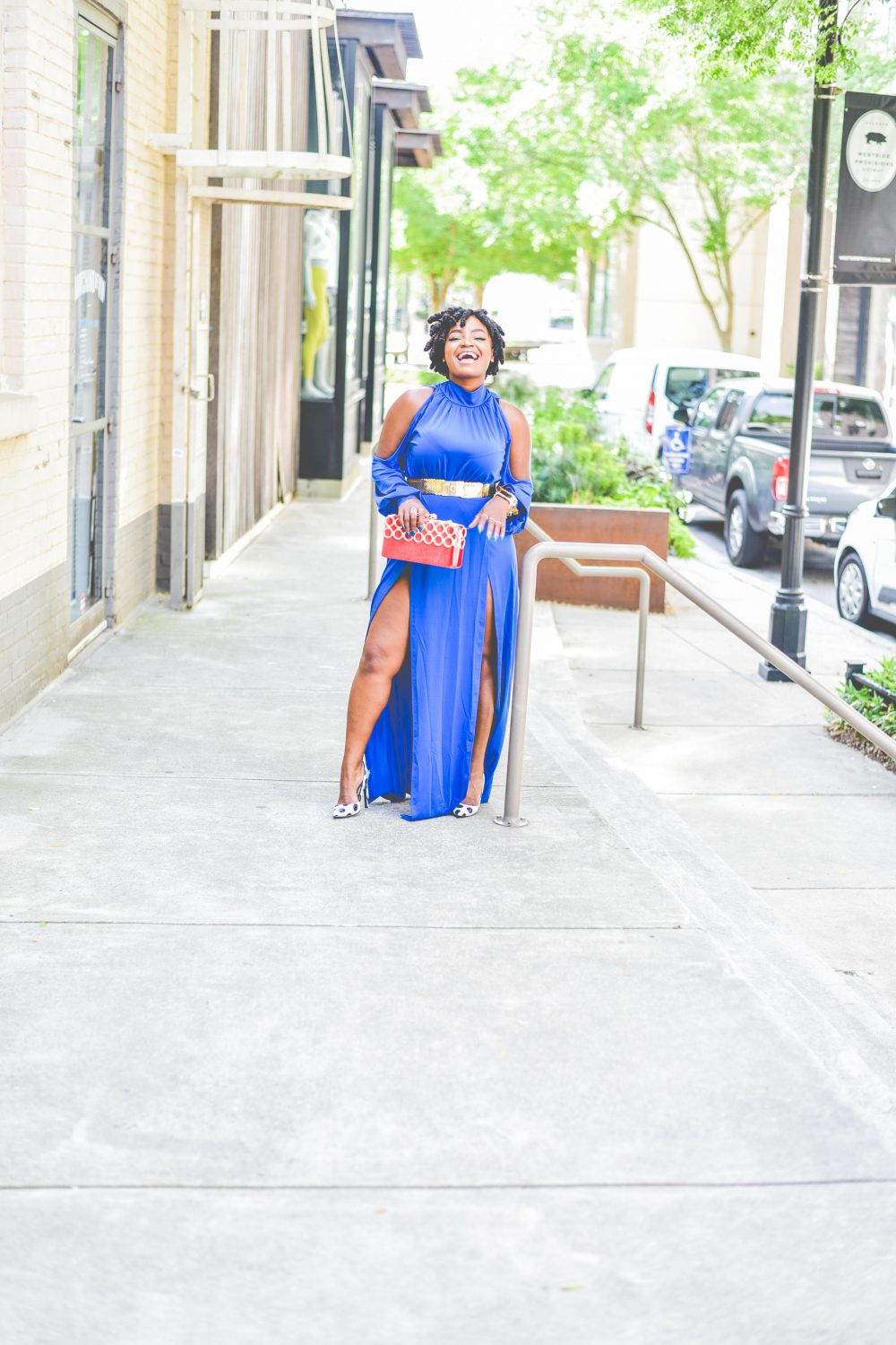 THE DOUBLE SPLIT BLUE DRESS- BLUE