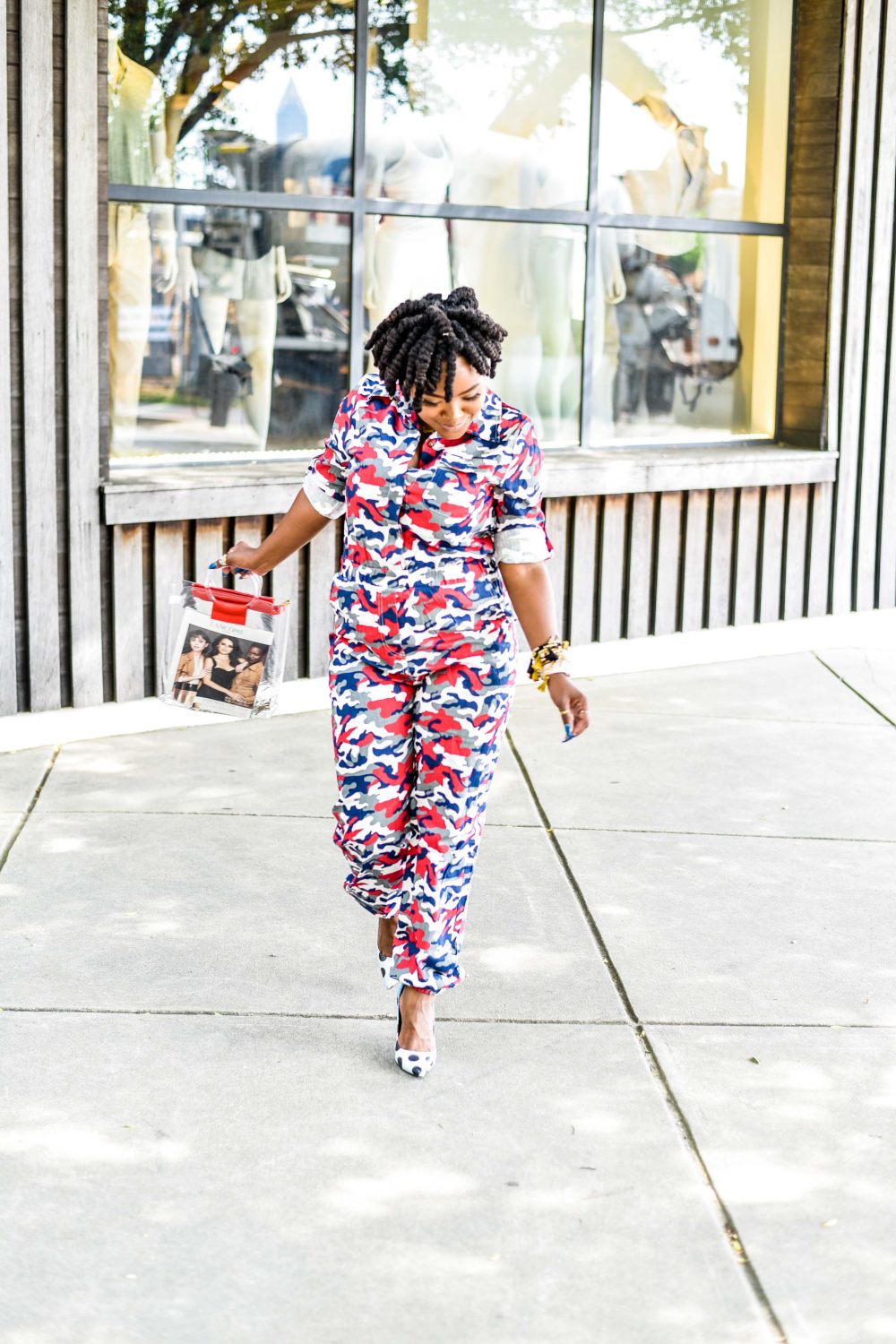 CAMO JUMPSUIT OVER POLKA DOTS -HAITIAN HERITAGE WEEK 