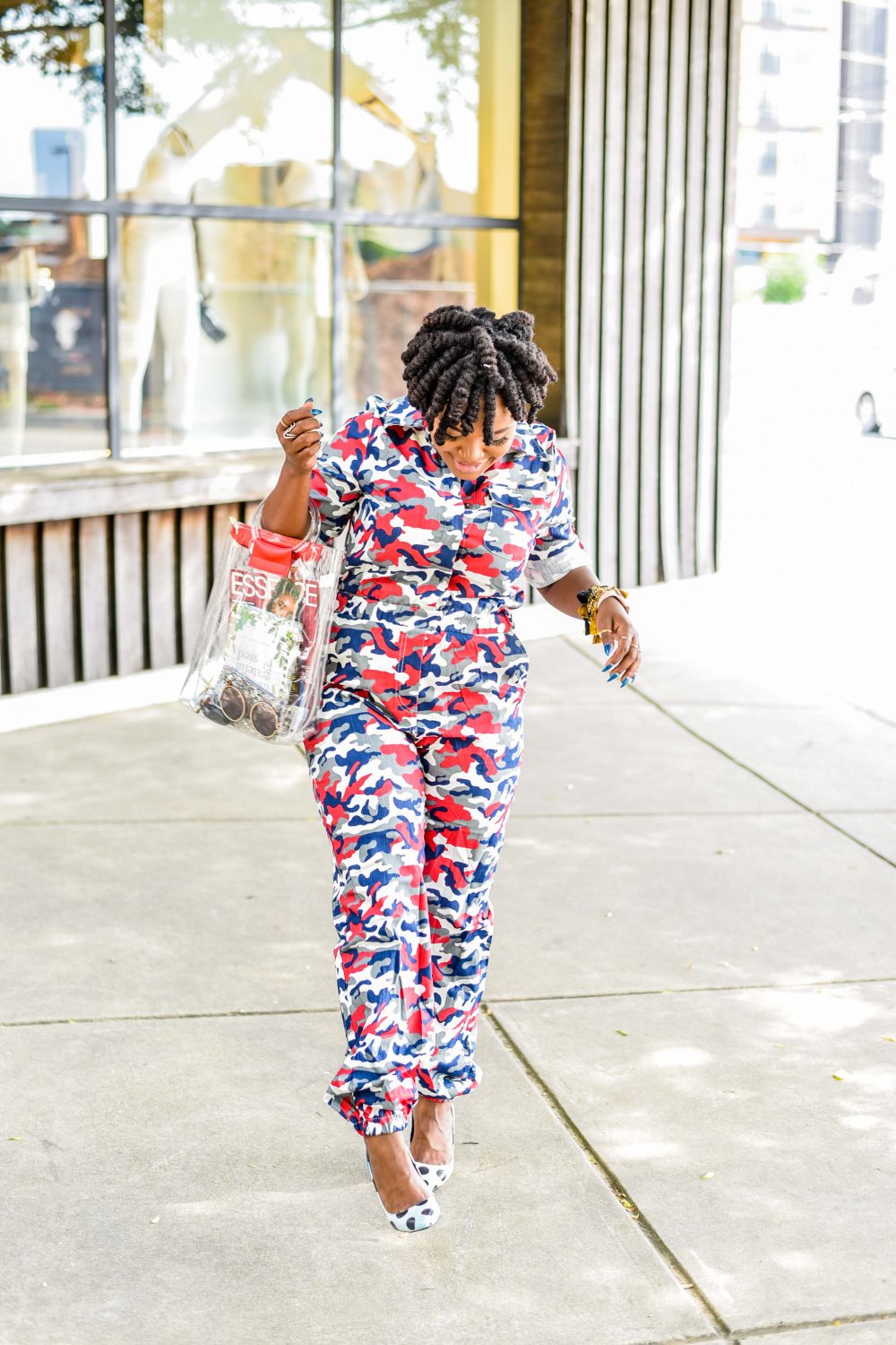 CAMO JUMPSUIT OVER POLKA DOTS -HAITIAN HERITAGE WEEK 