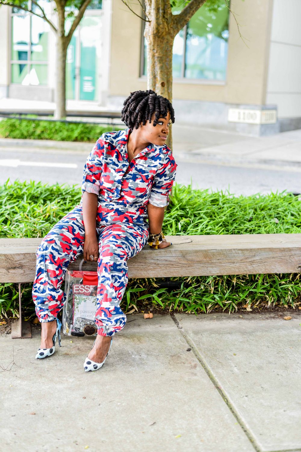 CAMO JUMPSUIT OVER POLKA DOTS -HAITIAN HERITAGE WEEK 