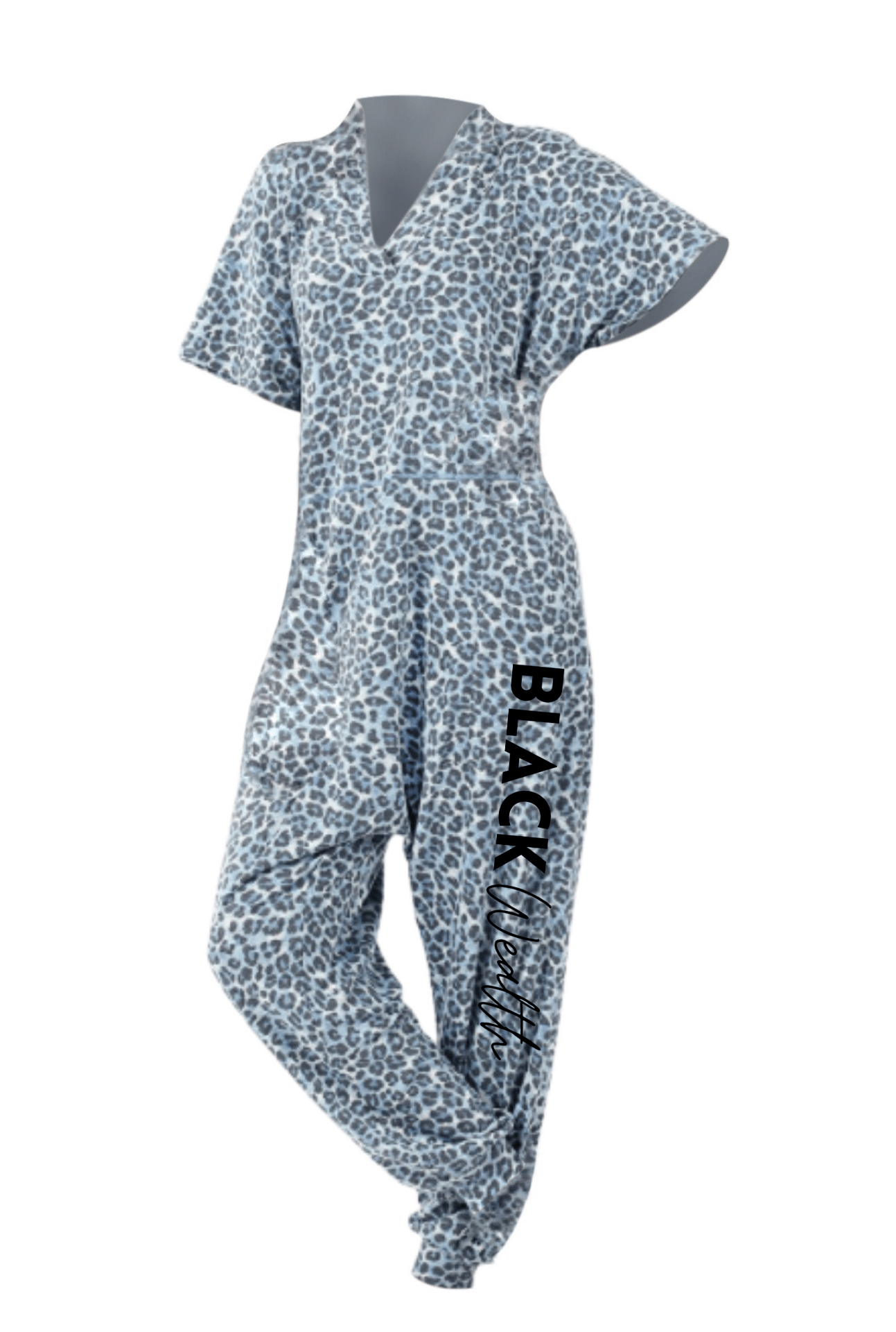 BLACK WEALTH BLUE LEOPARD PRINT JUMPSUIT