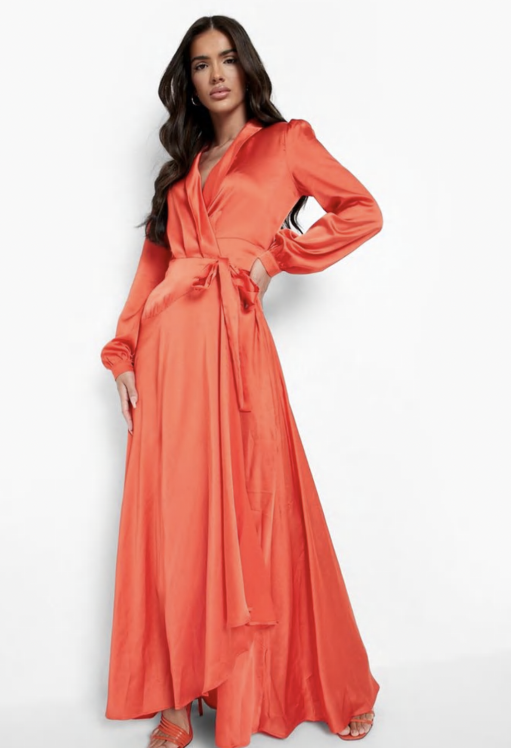 SATIN WRAP BELTED MAXI DRESS